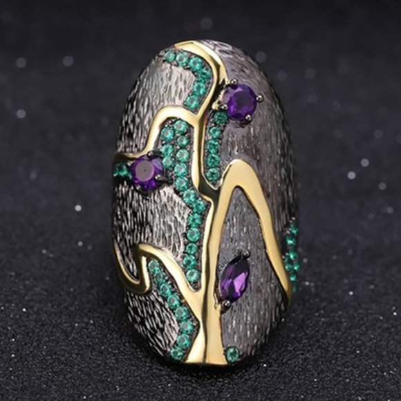 Jewelry - "925 Silver Plated Purple Green Antique Wedding Rings, FB16FA1388-6